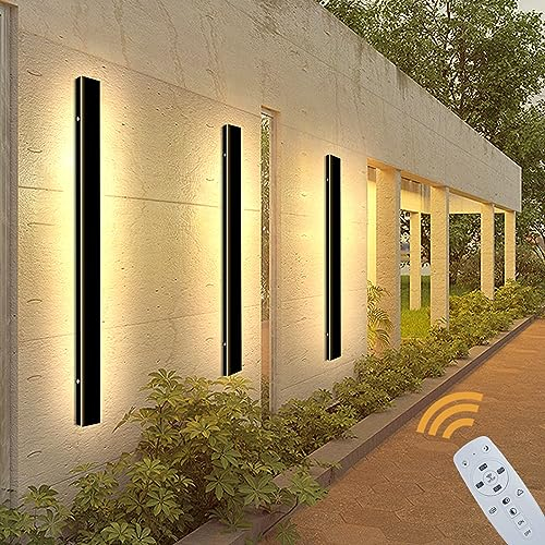 KOSHSH Lange Wandleuchte Aussen Mit Fernbedienung LED Wandleuchte Villa Außen Wandleuchte Schwarz Wasserdicht IP65 Stufenloses Dimmen LED Wandleuchte Für Terasse/Garden/Korridor (1 Pack 100cm)