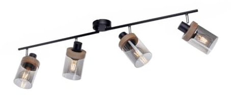 LeuchtenDirekt Deckenleuchte - Braun - Grau - Schwarz - Glas - Holz - Metall - 4-flammig - B 114 cm