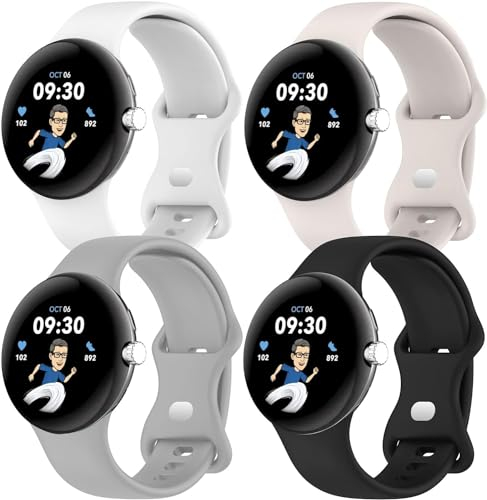 4 Stück Silikon Armbänder für Google Pixel Watch 3 2 1 Armband 41mm Damen Herren, Weiches Silicone Sport Band Einstellbar Wasserdichtes Uhrenarmband Ersatzarmband für Pixel Watch 3/2/1 Band,L