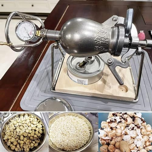 Hand Popcorn Machine, Chinese Traditional Popcorn Maker,Open Fire Heating Popcorn Maker, Stainless Steel Popcorn Popper, Popcorn Pressure Cooker, for Family Party Fun