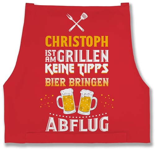 Schürze - Grillschürze Herren Männer - Name ist am grillen Keine Tipps Bier bringen Abflug I Witzig Grillen Geschenk - 85x69 - Rot - grill grillzubehör personalisierte männerschürzen mann