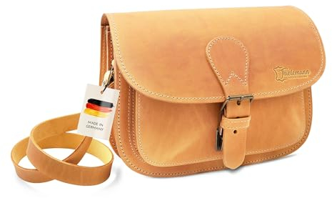 Thielemann Handtasche Damen San Francisco Made in Germany, aus extra starkem Leder Tasche zum Umhängen, Crossbody Bag Frauen, Umhängetasche Vintage (gelb-orange)