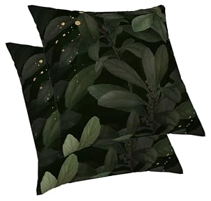 ggaimwf Wald Grün Kissenbezüge Blattpflanzen Sofakissen Dunkelgrün Gold Dots Vintage Art Couch Kissenhülle 40x40cm dekorativ für Zuhause Wohnzimmer Schlafzimmer Kissen mit Bezügen inklusive 2er-Set