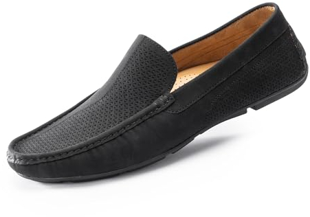 Cusolemore Herren Mokassins Flache Slipper Slip on Loafers, Gummi Sohle, Fahrende Schuhe [Kleiner, eine halbe Nummer größer kaufen] Black 43
