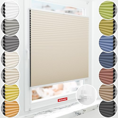 Schuette® Wabenplissee ohne Bohren ● Blackout x Honey ● The Dune (Beige) ● 100x120cm (Breite x Höhe) ● Suprafix Klemmhalter Incognito X ● 60 Sekunden Montage