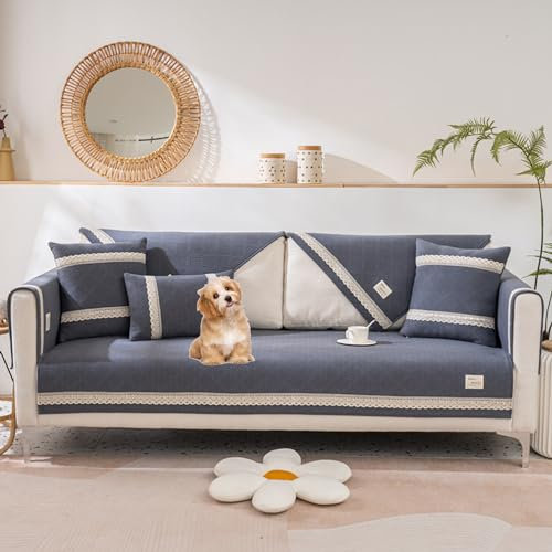 KCCRHIN Sofabezug Ecksofa 1 2 3 4 Sitzer Baumwolle Sofaschoner rutschfest Sofa Überzug Couch Überzug L/U Form Pets Dogs Anti-Rutsch Sofa Überwurf Für Wohnung/Wohnzimmer,Grau,110 * 240cm/43 * 94.5in