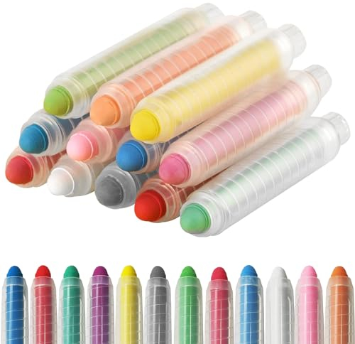 Staublose Kreidestifte für Tafel, Abwaschbar, 12PCS Staubfreie Kreide mit verstellbarem Kreidehalter, Wandtafelkreide, drehbare farbige Kreide