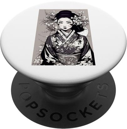 Geisha Portrait Drawing of Manga Comic Geisha in Kimono PopSockets Swappable PopGrip