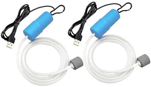 ENJOY-UNIQUE Aquarium Luftpumpe Mini USB Sauerstoffpumpe Aquarium Oxygen Pumpe Aquarium Zubehör Fisch Tank Sauerstoff Belüfter mit Luftstein, 2 Stück