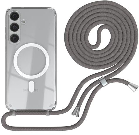 EAZY CASE - Handykette kompatibel mit Samsung Galaxy S24 Plus Kette zum Umhängen Stoßfest Handyhülle für Galaxy S24 Plus Silikon Hülle mit Band Handytasche Transparent als Fallschutz in Anthrazit
