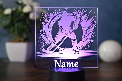 Optechvisual LED Eishockey Lampe personalisiert – Geschenk für Hockeyspieler, Hockey Deko, Kinder Geburtstag, Eishockey Geschenkideen