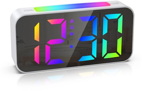 ORIA Digitaler Wecker, 6,9 Digital Moderne Tischuhr mit 2 Alarme, 3 Lautstärkestufen, Einstellbare Helligkeit, 10 Nachtlichtmodi, 8 RGB-Zeitanzeige, 12/24H, Snooze, für Schlafzimmer, Büro