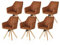 KHG Esszimmerstühle drehbar 6er Set, Drehstuhl mit Armlehnen Mikrofaser Braun, Stuhlbeine Holz Esche, Küchenstuhl, Polsterstuhl, Essstuhl, Armlehnstuhl, für Esszimmer Küche Büro