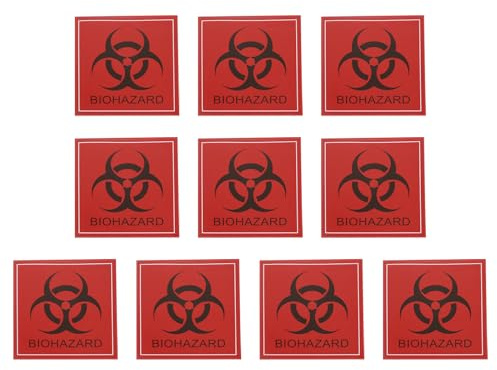 QUARKZMAN Biohazard Aufkleber Warnschild Rot mit Schwarzen Worten Warnetikett 150mmx150mm für Industrie 10 Stück.