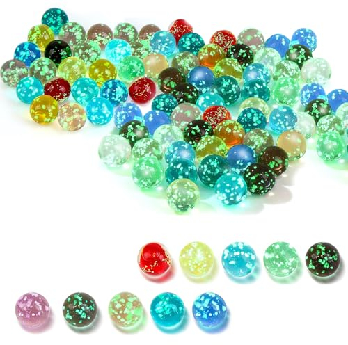 Jiahuade Murmeln für Kinder, 50 Stück Bunte Glasmurmeln, 1.6 cm Fluoreszierende Glasperlen, Glasmurmeln Im Dunkeln Leuchten, Kinder Murmelspiel
