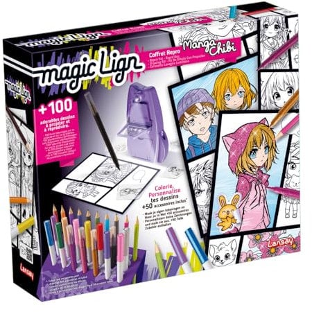 Lansay - MANGA CHIBI - Magic Lign - Coffret Reproduction - Plus de 100 Illustrations à Projeter et Dessiner - Adorables Personnages Manga - Apprendre à Dessiner - Activité Créative - Dès 7 Ans