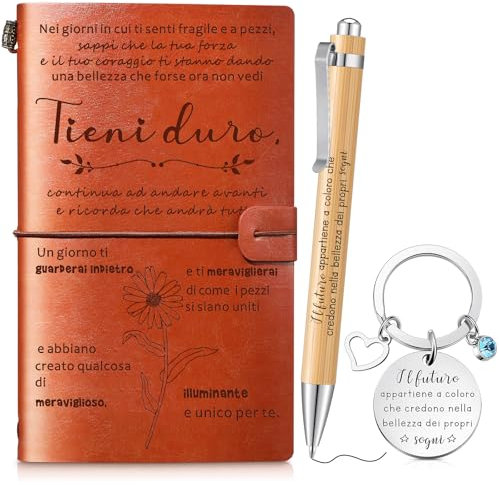 Nezyo Cadeaux Inspirants Journal de Motivation en Cuir PU avec Porte-Clés et Stylo avec Citation Agenda de Voyage Carnet en Cuir Vintage Cadeau pour Collègues Enseignants Filles Femmes