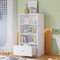VSOGA Bücherregal mit Schublade und Einlegeböden, geräuschlose Gleiter, Stauraum für Wohnzimmer und Schlafzimmer, MDF, Weiß