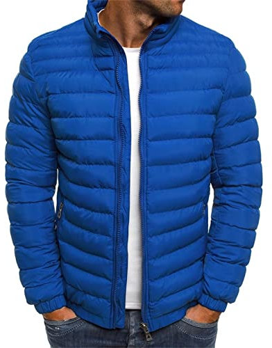 UHouse Winterjacke Herren Steppjacke ohne Kapuze Leichte Daunenjacke Wandern Übergangsjacke Herbst Winter Jacke Bequeme Softshelljacke Outdoor Puffer Jacken Einfarbig Baumwolle Bomberjacke Blau L