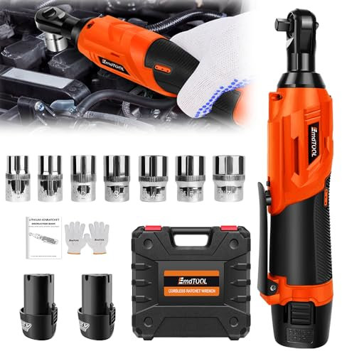 12V Akku-Ratsche Elektrischer Ratschenschlüssel Kit, 3/8 Zoll Set Mit 2 Packungen 1500mAh Lithium-Ionen-Akku Und Ladegerät, 40 Ft-lbs 2300 U/min Power-Ratschenschlüssel