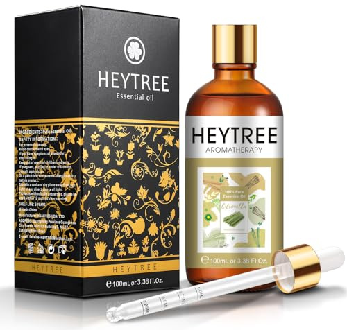 HEYTREE Huile Essentielle de Citronnelle 100ML, Huile Essentielle Aromathérapie 100% Naturelle pour Diffuseur, Humidificateur, produits de nettoyage DIY, Repousser les petits animaux