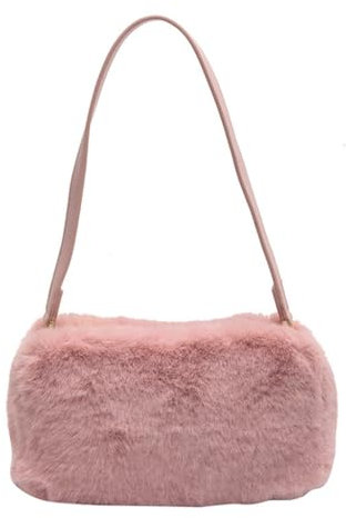 YENVWG Modische Plüsch-Schultertasche Unterarmtaschen Handtasche für den täglichen Gebrauch, Ausflüge und gesellschaftliche Zusammenkünfte, rose