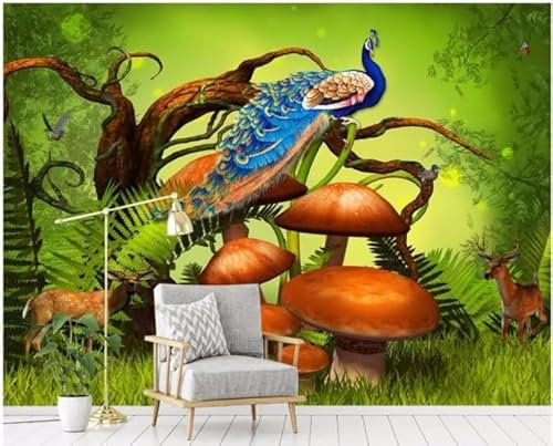Tzxztt Peacocks Mushrooms Moose Modern 3D Wallpaper Embossed Silk Neutral Tones Material Ideal for Living Room Bedroom-350cm×256cm