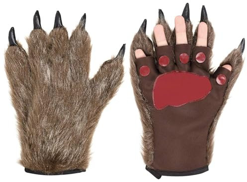 GDFJBG Halloween Werwolf Handschuhe, Bär Pfote Handschuhe Ein Paar Horror Party Deko mit Plüschhaar Tier Monster Cosplay Requisiten Musical Karneval Fasching Zubehör für Maskerade Make Up Spukhaus
