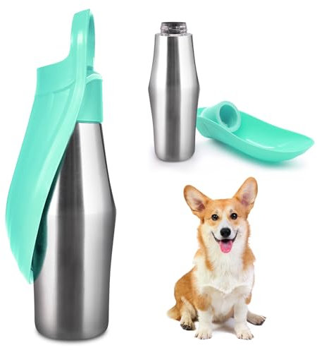 Gourde pour chien - 750 ml - En acier inoxydable - Pliable à 180° - Bouteille d'eau portable pour chien - Pour la marche, les parcs, le camping - Verte, A