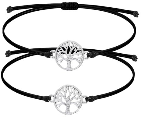 CAIHINIER 2 Pezzi Braccialetto Albero della Vita, Braccialetto dell'Amicizia Donna Impermeabile e Anti-Ruggine Collana per Donne e Ragazze dell'Amicizia Albero della Vita Regalo