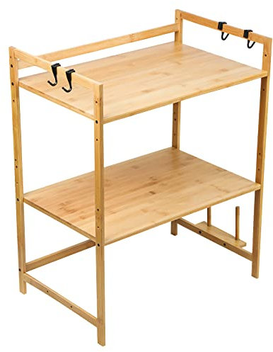 Homewell - Estantería de almacenamiento de madera de bambú (2 niveles, 55 x 35 x 67 cm, 3 kg y 55 x 35 x 42 cm, 1,9 kg (55 x 35 x 67 cm)