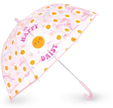 VUSE Legami - Dancin' In The Rain Kinderregenschirm, Daisy Motiv, winddichte Struktur, manuelle Öffnung, Stoffverschluss mit Platz für Namen, Hakengriff, 73x65 cm