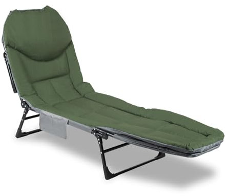 Yugodex Karpfenliege Angelliege bis 160KG Faltbares Feldbett mit Tragetasche Bedchair Gartenliege 195 x 65 x 32 cm Gepolstertes Campingbett für Camping, Angeln,Strände,Gärten Grün