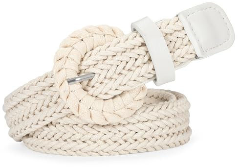 VONMELLI Geflochtener Damengürtel aus Rattan - Schmaler 1.8cm Boho Gürtel für Kleider, Jeans & Sommer Beige Passend für Taillen bis zu 97 cm