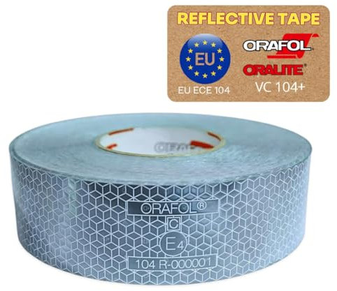 Orafol Oralite VC104+ Rigid Grade Festaufbau Konturmarkierung Reflexfolie Reflexband Anhänger LKW Auflieger Warnmarkierung wetterfest E-Zulassung UN/ECE R 104 (Weiß 50mmX1meter)