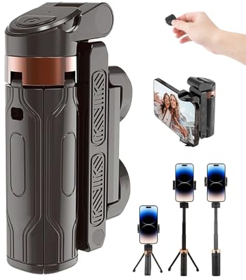 Mini Selfie Stick Tripod 360° Rotatable Phone Holder with Detachable 10m Wireless Remote Extendable Pocketflex Rod Portable Travel Tripod for iPhone Samsung Android Smartphones – Black