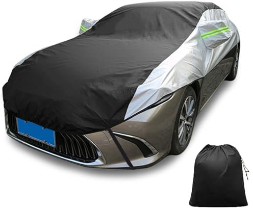 LinGKon Autoabdeckung Für Opel Adam 2013-2024 Regenfeste Halbgarage Wasserdicht Staubdicht Halbabdeckung Autoplane Sonnenschutz Wetterfest UV-Schutz mit Aufbewahrungstasche(Silver-Black)