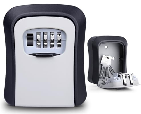 KeySafe Wall Mounted, Key Lock Box with 4 Digit Combination, Waterproof and Security Key Box Key Safe Outside for Home Garage School Elderly Parents Key Cabinet