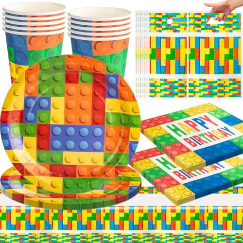 51PCS Baustein Partygeschirr,Baustein Party Dekoration,Bausteine Geburtstag Deko,Baustein Geschenktüte für DIY Blöcken Themen Party Geschenk für Kindergeburtstag