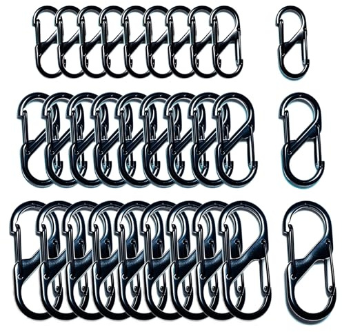 30 Stück S Karabiner Set, 48/40/32 mm Mini Karabinerhaken, Klein Metall Doppelkarabiner für Outdoor Camping, Zuhause, Wandern (Schwarz)
