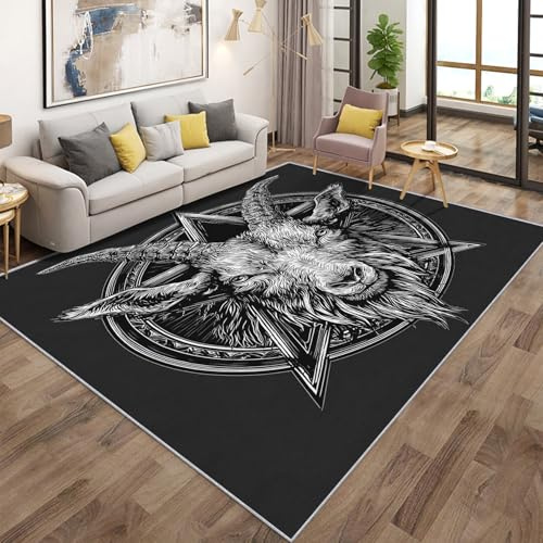 Generisch Teppich Baphomet Fußmatte 60x90, Gothic Satanischer Dämon Teppiche Gegend, Weich Flanell Fussmatte, Waschbarer Teppich Klein rutschfest Niedrigflor H-3