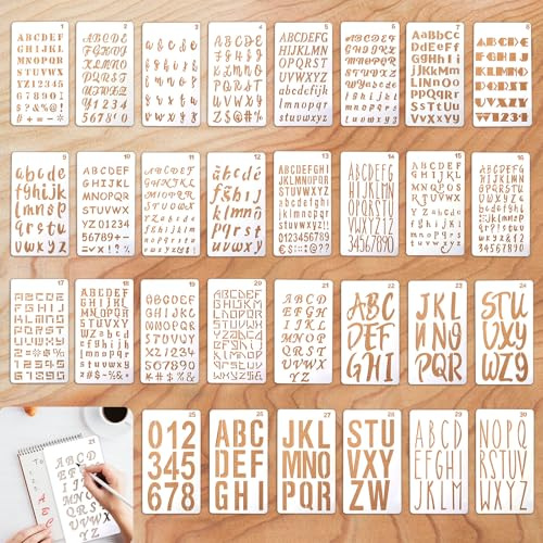 30Pcs Letter Stencils Alphabet Stencils for Painting Reusable Large Plastic | Assorted Styles Sizes Stencil Set for Card Scrapbook Wood Wall Windows Rock Sign DIY Art Summer Vacation Crafts Journaling