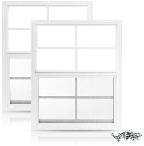 PRO FLEX Confezione da 2 finestre per capanno da 45,7 x 58,4 cm, in alluminio bianco ultra spesso, montaggio a incasso, con vetro temperato e schermo, finestre per capannoni con cursore verticale e