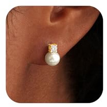 ZNBOH Pendientes Perla Mujer Plata de Ley 925 Hipoalergenicos Oro Pendientes con Blanco Perlas Cultivadas Circonita Bola Novia Helix Piercing Tragus Naturales Perlas 6mm/8mm/14mm