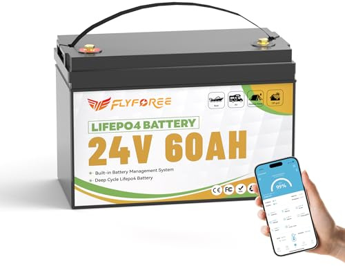 LiFePO4 Batterie 24V 60Ah - Eingebaute Smart Bluetooth BMS & Grade A Zellen, 17500 Tiefe Zyklen Lithiumbatterie Leichte wiederaufladbare Batterien für RV, Trongling Motor, Solar, Golfwagen