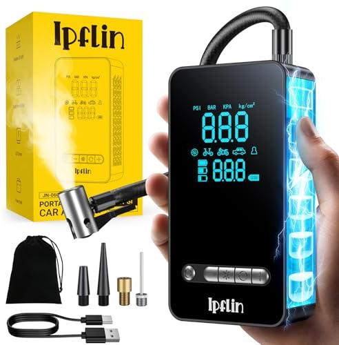 Gonfleur Pneus Voiture Sans Fil - Compresseur à Air Portatif 150 PSI, avec LED/Port C USB, Batterie Rechargeable, Inflation Rapide, Arrêt Automatique, Compresseur Voiture/Vélo/Moto