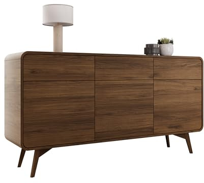 Mirjan24 Kommode Hikavo KSZ160 mit 3 Schubladen und 3 Türen, Griffloses Öffnungssystem Push to Open, Highboard, Anrichte, Sideboard, Mehrzweckschrank, Wohnzimmerschrank (Nuss Warmia)
