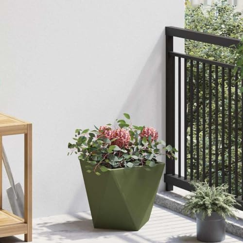 Garten Pflanzkübel Olive Grün 30x30x30 cm Stahl, Robuster Metall Blumenkasten für Außenbereich, Modernes Design Hochbeet