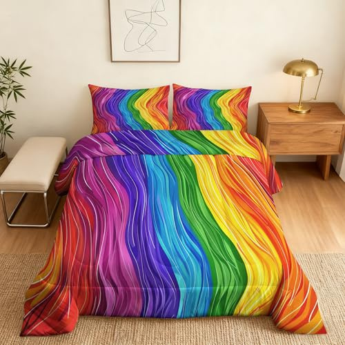 Generisch Regenbogen Bettdecke 140x200 4 Jahreszeiten, Ohne Bezug, 1 Kissenbezug 70x90, Abstrakt Bunt Motiv Wende Steppdecke, Schlafzimmer Deko, Geschenke, Superweich - S&E584