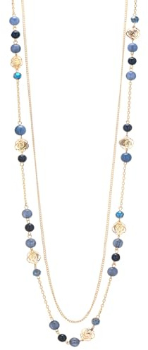 FULU AUTUMN Collier Femme en Or Long Sautoir avec Perles de Pierre Naturelle Double Rang Cadeau Anniversaire Bijoux Fantaisie pour Maman